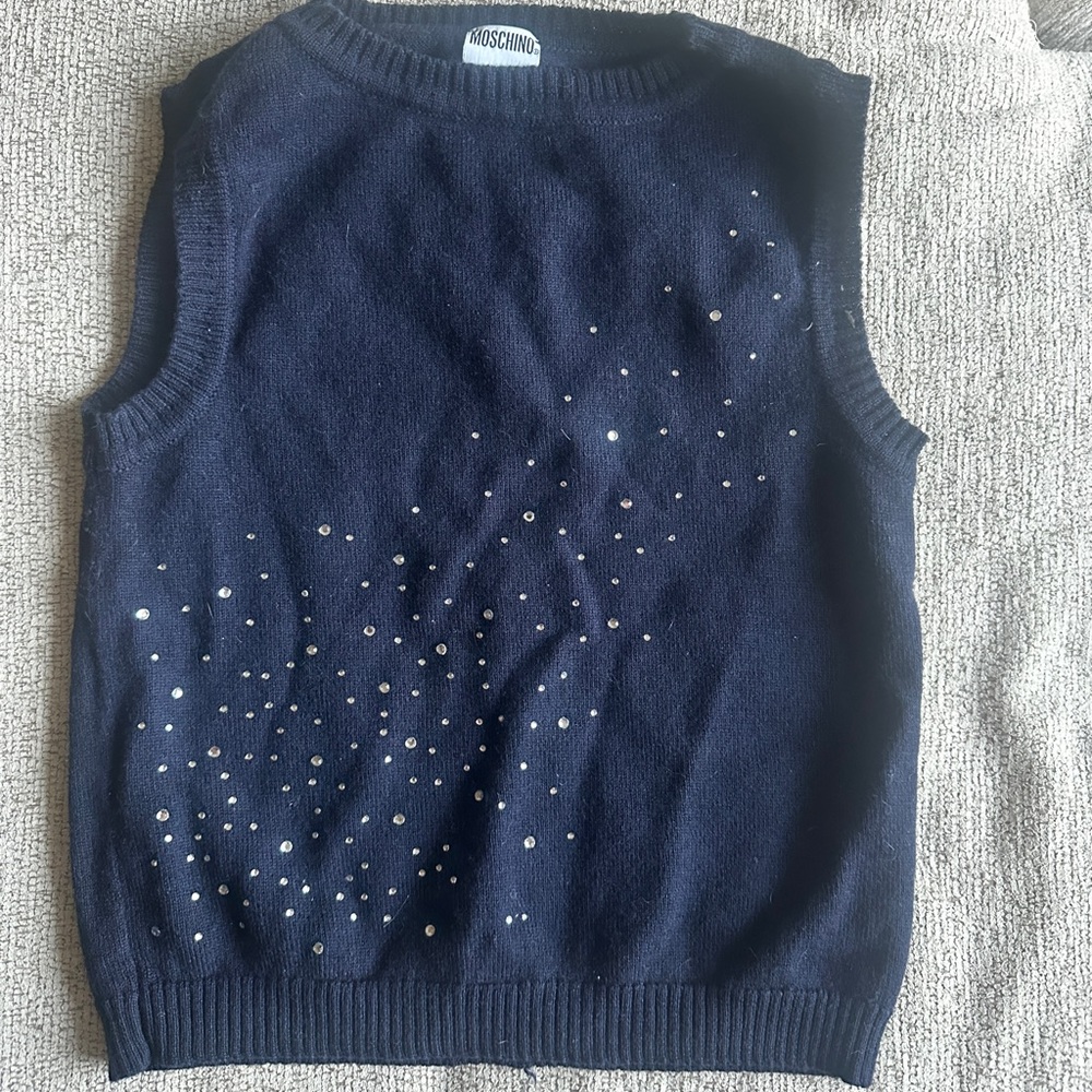 Vintage Moschino Jeans Knit Vest – Rhinestone Detail